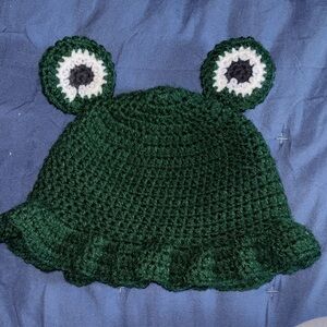 Charming Green Crochet Hat with Frog Ears